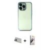 MARSİLYAN™- iPhone 13 Pro Max Kılıf Vadi Minimal - Siyah Bilvis 3D Mat Cam Ekran Koruyucu + Rainbow Kamera Lens Koruma Cam - MR