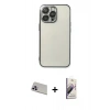 MARSİLYAN™- iPhone 13 Pro Max Kılıf Vadi Minimal - Siyah Bilvis 3D Mat Cam Ekran Koruyucu + Rainbow Kamera Lens Koruma Cam - MR