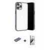 MARSİLYAN™- iPhone 13 Pro Max Kılıf Vadi Minimal - Siyah Bilvis 3D Mat Cam Ekran Koruyucu + Renkli Kamera Lens Koruma Cam - YL