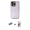 MARSİLYAN™- iPhone 13 Pro Max Kılıf Vadi Minimal - Siyah Bilvis 3D Mat Cam Ekran Koruyucu + Renkli Kamera Lens Koruma Cam - PE
