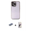 MARSİLYAN™- iPhone 13 Pro Max Kılıf Vadi Minimal - Siyah Bilvis 3D Mat Cam Ekran Koruyucu + Renkli Kamera Lens Koruma Cam - YL