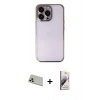 MARSİLYAN™- iPhone 13 Pro Max Kılıf Vadi Minimal - Siyah Bilvis 3D Mat Cam Ekran Koruyucu + Rose Gold Rainbow Kamera Lens Koruma Cam