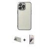 MARSİLYAN™- iPhone 13 Pro Max Kılıf Vadi Minimal - Siyah Bilvis 3D Mat Cam Ekran Koruyucu + Rose Gold Rainbow Kamera Lens Koruma Cam