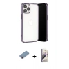 MARSİLYAN™- iPhone 13 Pro Max Kılıf Vadi Minimal - Siyah Bilvis 3D Mat Cam Ekran Koruyucu + Shine Kamera Lens Koruma Cam - PE