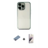 MARSİLYAN™- iPhone 13 Pro Max Kılıf Vadi Minimal - Siyah Bilvis 3D Mat Cam Ekran Koruyucu + Shine Kamera Lens Koruma Cam - PE