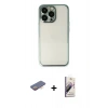MARSİLYAN™- iPhone 13 Pro Max Kılıf Vadi Minimal - Siyah Bilvis 3D Mat Cam Ekran Koruyucu + Turuncu Renkli Kamera Lens Koruma Cam