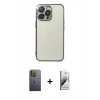 MARSİLYAN™- iPhone 13 Pro Max Kılıf Vadi Minimal - Siyah Bilvis 3D Mat Cam Ekran Koruyucu + Neon Fosforlu Kamera Lens - YL