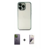 MARSİLYAN™- iPhone 13 Pro Max Kılıf Vadi Minimal - Siyah Bilvis 3D Mat Cam Ekran Koruyucu + Neon Fosforlu Kamera Lens - YL