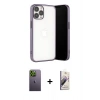 MARSİLYAN™- iPhone 13 Pro Max Kılıf Vadi Minimal - Siyah Bilvis 3D Mat Cam Ekran Koruyucu + Neon Fosforlu Kamera Lens - YL