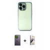 MARSİLYAN™- iPhone 13 Pro Max Kılıf Vadi Minimal - Siyah Bilvis 3D Mat Cam Ekran Koruyucu + Neon Fosforlu Kamera Lens - YL
