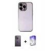 MARSİLYAN™- iPhone 13 Pro Max Kılıf Vadi Minimal - Siyah Bilvis 5in1 3D Magic Cam Ekran Koruyucu + Neon Fosforlu Kamera Lens - BZ