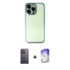 MARSİLYAN™- iPhone 13 Pro Max Kılıf Vadi Minimal - Siyah Bilvis 5in1 3D Magic Cam Ekran Koruyucu + Neon Fosforlu Kamera Lens - BZ