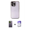 MARSİLYAN™- iPhone 13 Pro Max Kılıf Vadi Minimal - Siyah Bilvis 5in1 3D Magic Cam Ekran Koruyucu + Neon Fosforlu Kamera Lens - YL