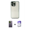 MARSİLYAN™- iPhone 13 Pro Max Kılıf Vadi Minimal - Siyah Bilvis 5in1 3D Magic Cam Ekran Koruyucu + Neon Fosforlu Kamera Lens - YL
