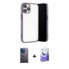 MARSİLYAN™- iPhone 13 Pro Max Kılıf Vadi Minimal - Siyah Bilvis 5in1 5D Magic Hayalet Cam Ekran Koruyucu + Neon Fosforlu Kamera Lens - MI