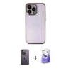 MARSİLYAN™- iPhone 13 Pro Max Kılıf Vadi Minimal - Siyah Bilvis 5in1 5D Magic Hayalet Cam Ekran Koruyucu + Neon Fosforlu Kamera Lens - BZ