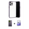 MARSİLYAN™- iPhone 13 Pro Max Kılıf Vadi Minimal - Siyah Bilvis 5in1 5D Magic Hayalet Cam Ekran Koruyucu + Neon Fosforlu Kamera Lens - YL
