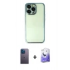 MARSİLYAN™- iPhone 13 Pro Max Kılıf Vadi Minimal - Siyah Bilvis 5in1 5D Magic Hayalet Cam Ekran Koruyucu + Neon Fosforlu Kamera Lens - MI