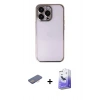 MARSİLYAN™- iPhone 13 Pro Max Kılıf Vadi Minimal - Siyah Bilvis 5in1 5D Magic Hayalet Cam Ekran Koruyucu + Renkli Kamera Lens Koruma Cam - PE