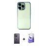 MARSİLYAN™- iPhone 13 Pro Max Kılıf Vadi Minimal - Siyah Bilvis 5in1 5D Magic Hayalet Cam Ekran Koruyucu + Neon Fosforlu Kamera Lens - BZ