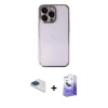 MARSİLYAN™- iPhone 13 Pro Max Kılıf Vadi Minimal - Siyah Bilvis 5in1 5D Magic Hayalet Cam Ekran Koruyucu + Pers Alüminyum Kamera Lens - LT