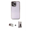 MARSİLYAN™- iPhone 13 Pro Max Kılıf Vadi Minimal - Siyah Bilvis Hayalet Cam Ekran Koruyucu + Rainbow Kamera Lens Koruma Cam - KI