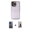 MARSİLYAN™- iPhone 13 Pro Max Kılıf Vadi Minimal - Siyah Bilvis Hayalet Cam Ekran Koruyucu + Neon Fosforlu Kamera Lens - MI