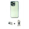 MARSİLYAN™- iPhone 13 Pro Max Kılıf Vadi Minimal - Siyah Bilvis Hayalet Cam Ekran Koruyucu + Mavi Rainbow Kamera Lens Koruma Cam