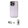 MARSİLYAN™- iPhone 13 Pro Max Kılıf Vadi Minimal - Siyah Bilvis Hayalet Cam Ekran Koruyucu + Mavi Rainbow Kamera Lens Koruma Cam