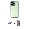 MARSİLYAN™- iPhone 13 Pro Max Kılıf Vadi Minimal - Siyah Bilvis Hayalet Cam Ekran Koruyucu + Pembe Renkli Kamera Lens Koruma Cam