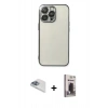 MARSİLYAN™- iPhone 13 Pro Max Kılıf Vadi Minimal - Siyah Bilvis Hayalet Cam Ekran Koruyucu + Pers Alüminyum Kamera Lens - SABE