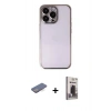 MARSİLYAN™- iPhone 13 Pro Max Kılıf Vadi Minimal - Siyah Bilvis Hayalet Cam Ekran Koruyucu + Renkli Kamera Lens Koruma Cam - MI