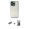 MARSİLYAN™- iPhone 13 Pro Max Kılıf Vadi Minimal - Siyah Bilvis Hayalet Cam Ekran Koruyucu + Renkli Kamera Lens Koruma Cam - YL
