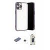 MARSİLYAN™- iPhone 13 Pro Max Kılıf Vadi Minimal - Siyah Bilvis Hayalet Cam Ekran Koruyucu + Renkli Kamera Lens Koruma Cam - PE