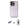 MARSİLYAN™- iPhone 13 Pro Max Kılıf Vadi Minimal - Siyah Bilvis Hayalet Cam Ekran Koruyucu + Renkli Kamera Lens Koruma Cam - SI