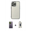 MARSİLYAN™- iPhone 13 Pro Max Kılıf Vadi Minimal - Siyah Bilvis Hayalet Cam Ekran Koruyucu + Neon Fosforlu Kamera Lens - YL