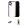 MARSİLYAN™- iPhone 13 Pro Max Kılıf Vadi Minimal - Siyah Bilvis Hayalet Cam Ekran Koruyucu + Renkli Kamera Lens Koruma Cam - YL
