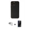 MARSİLYAN™- iPhone 13 Pro Max Kılıf Yadigar Klasik - Siyah 3D Antistatik Hayalet Cam Ekran Koruyucu + Pers Alüminyum Kamera Lens - SABE