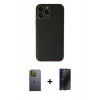 MARSİLYAN™- iPhone 13 Pro Max Kılıf Yadigar Klasik - Siyah 3D Antistatik Hayalet Cam Ekran Koruyucu + Neon Fosforlu Kamera Lens - YL