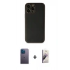 MARSİLYAN™- iPhone 13 Pro Max Kılıf Yadigar Klasik - Siyah Bilvis 3D Mat Cam Ekran Koruyucu + Mavi Neon Fosforlu Kamera Lens