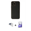MARSİLYAN™- iPhone 13 Pro Max Kılıf Yadigar Klasik - Siyah Bilvis 5in1 5D Magic Hayalet Cam Ekran Koruyucu + Lacivert Pers Alüminyum Kamera Lens