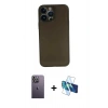 MARSİLYAN™- iPhone 13 Pro Max Kılıf Yadigar Yansıma Serisi - Siyah 3D Antistatik Cam Ekran Koruyucu + Neon Fosforlu Kamera Lens - BZ