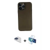 MARSİLYAN™- iPhone 13 Pro Max Kılıf Yadigar Yansıma Serisi - Siyah 3D Antistatik Cam Ekran Koruyucu + Pers Alüminyum Kamera Lens - LT