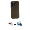 MARSİLYAN™- iPhone 13 Pro Max Kılıf Yadigar Yansıma Serisi - Siyah 3D Antistatik Cam Ekran Koruyucu + Pers Alüminyum Kamera Lens - KI