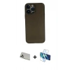 MARSİLYAN™- iPhone 13 Pro Max Kılıf Yadigar Yansıma Serisi - Siyah 3D Antistatik Cam Ekran Koruyucu + Rainbow Kamera Lens Koruma Cam - BZ