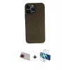 MARSİLYAN™- iPhone 13 Pro Max Kılıf Yadigar Yansıma Serisi - Siyah 3D Antistatik Cam Ekran Koruyucu + Rainbow Kamera Lens Koruma Cam - KI