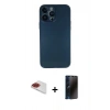 MARSİLYAN™- iPhone 13 Pro Max Kılıf Yadigar Yansıma Serisi - Siyah 3D Antistatik Hayalet Cam Ekran Koruyucu + Pers Alüminyum Kamera Lens - KI