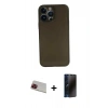 MARSİLYAN™- iPhone 13 Pro Max Kılıf Yadigar Yansıma Serisi - Siyah 3D Antistatik Hayalet Cam Ekran Koruyucu + Rainbow Kamera Lens Koruma Cam - KI
