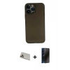 MARSİLYAN™- iPhone 13 Pro Max Kılıf Yadigar Yansıma Serisi - Siyah 3D Antistatik Hayalet Cam Ekran Koruyucu + Rainbow Kamera Lens Koruma Cam - REGD