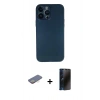 MARSİLYAN™- iPhone 13 Pro Max Kılıf Yadigar Yansıma Serisi - Siyah 3D Antistatik Hayalet Cam Ekran Koruyucu + Renkli Kamera Lens Koruma Cam - SI